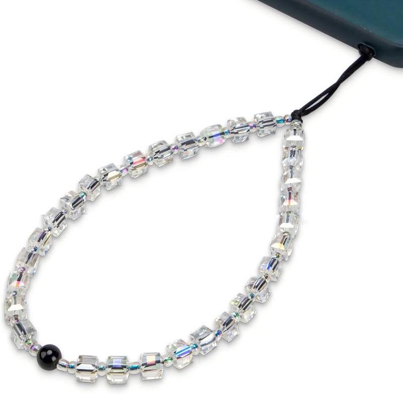 WCCH Beaded Phone Charm Y2K Kawaii Handmade Acrylic Phone Lanyard Wrist Strap for Camera Bag Airpods Keychain Charm Transparent Square Crystal - Image 1